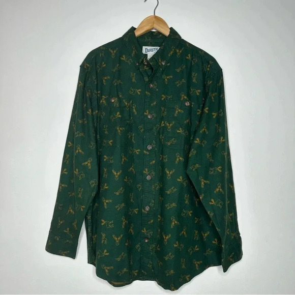 Duluth NEW! Green Moose Print Relaxed Fit Flannel Shirt Size Large - Picture 2 of 11